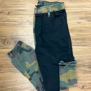 camo and black colorblock cargo pants